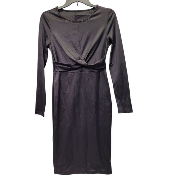Women's Elegant Office Long Sleeve Midi Solid Black Dress Size Medium - Picture 1 of 10